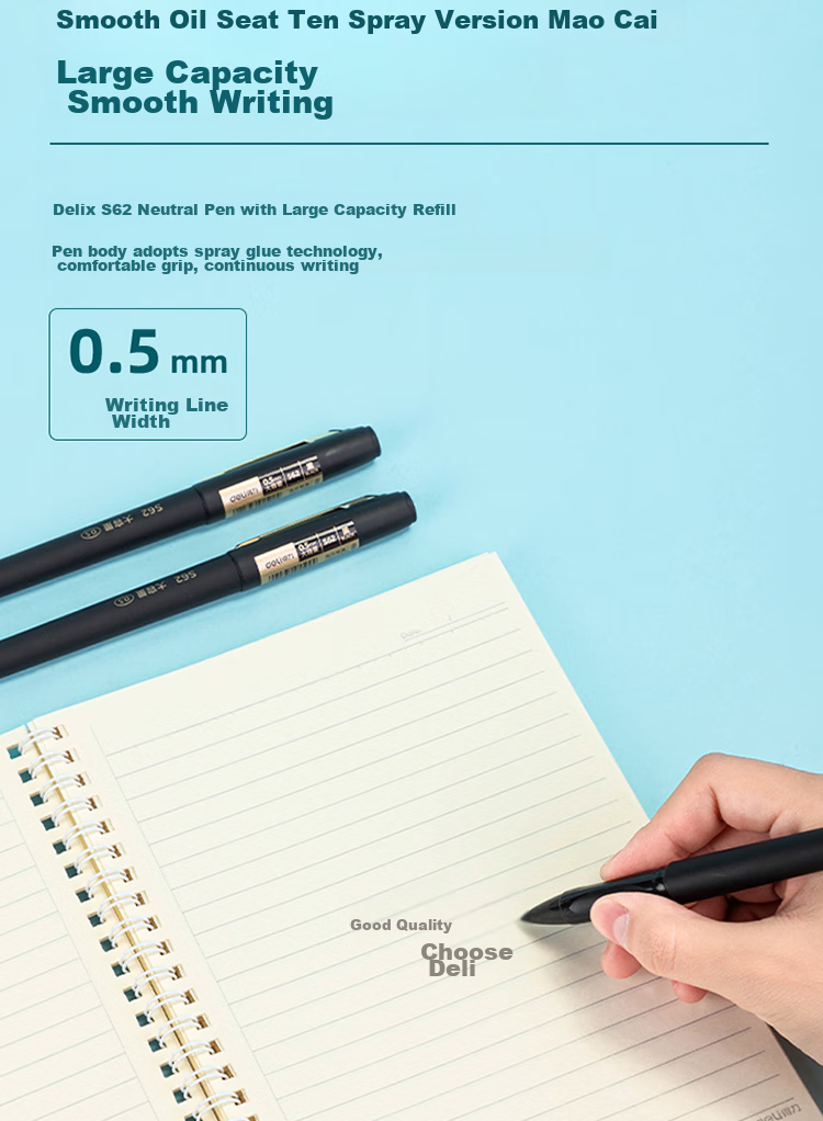 Deli Business-Style Large-Capacity Retractable Gel Pen, Office Writing Pen, 0.5mm Bullet Tip, 12 Pens/box, Black, S62 for College Entrance Exam 5