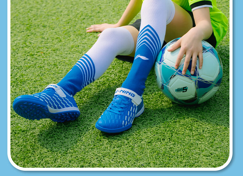Li-Ning Children's Soccer Shoes for Ages 6-12, Molded Studs TF Professional Training Shoes for Elementary School Students, Big Kids Boys And Girls Velcro Sneakers Size 31 20