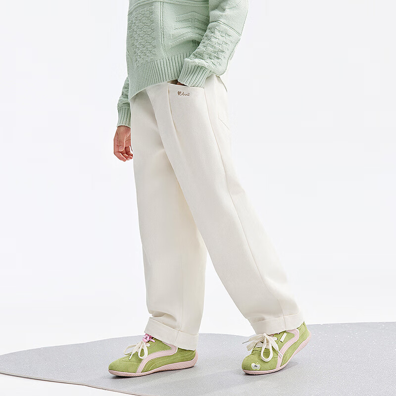 Annil Kids Girls Woven Trousers 2025 Winter New Long Pants Milky White 140