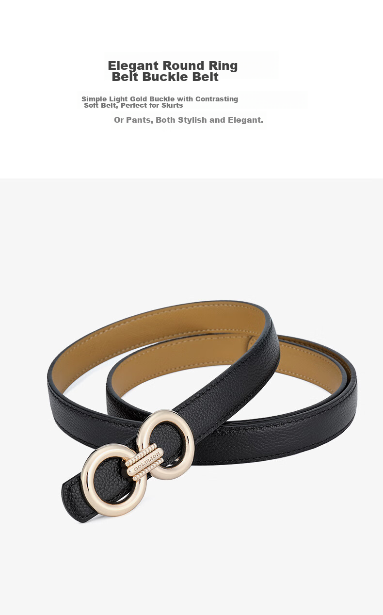 Goldlion Women's Leather Belt with Buckle, Versatile Waistband Gift Box, Birthday Present 2