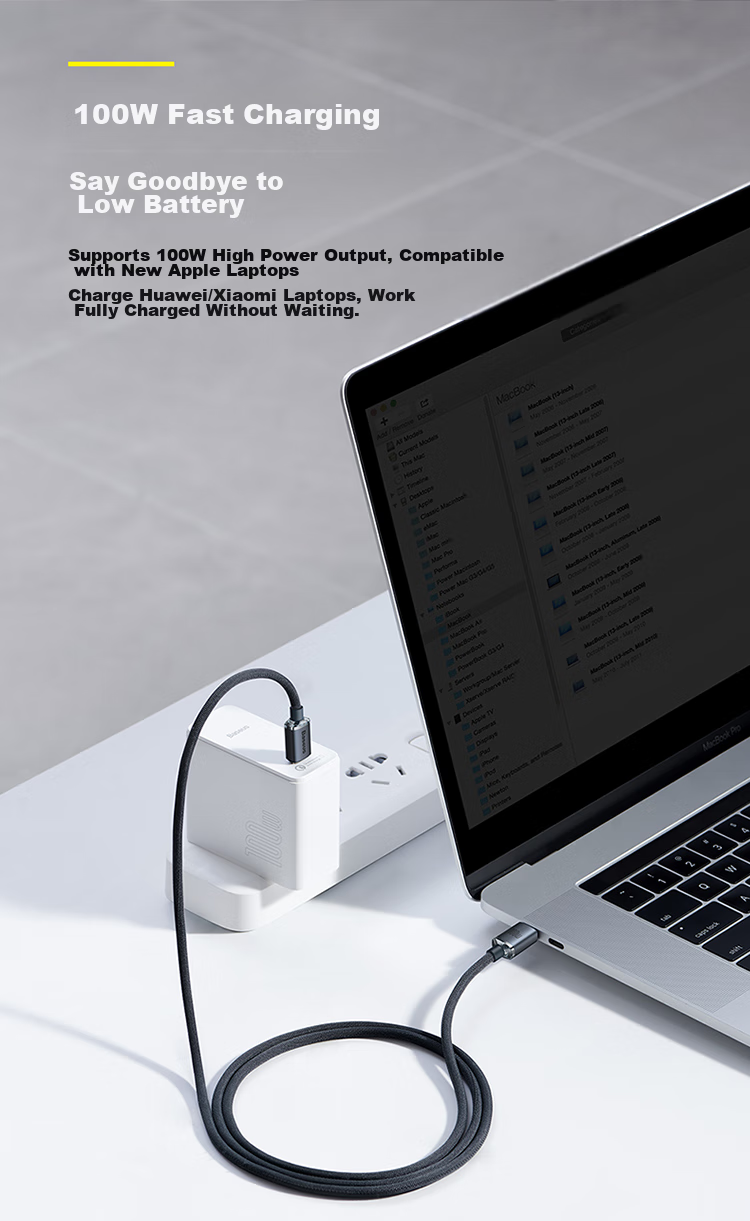 BASEUS Apple 18 Charging Cable, Dual Type-C Data Cable, PD100W, Suitable for IPhone 17/16/15, Xiaomi, Huawei, Honor Phones, Mac Computers, IPad, 2 Meters, Blue 4
