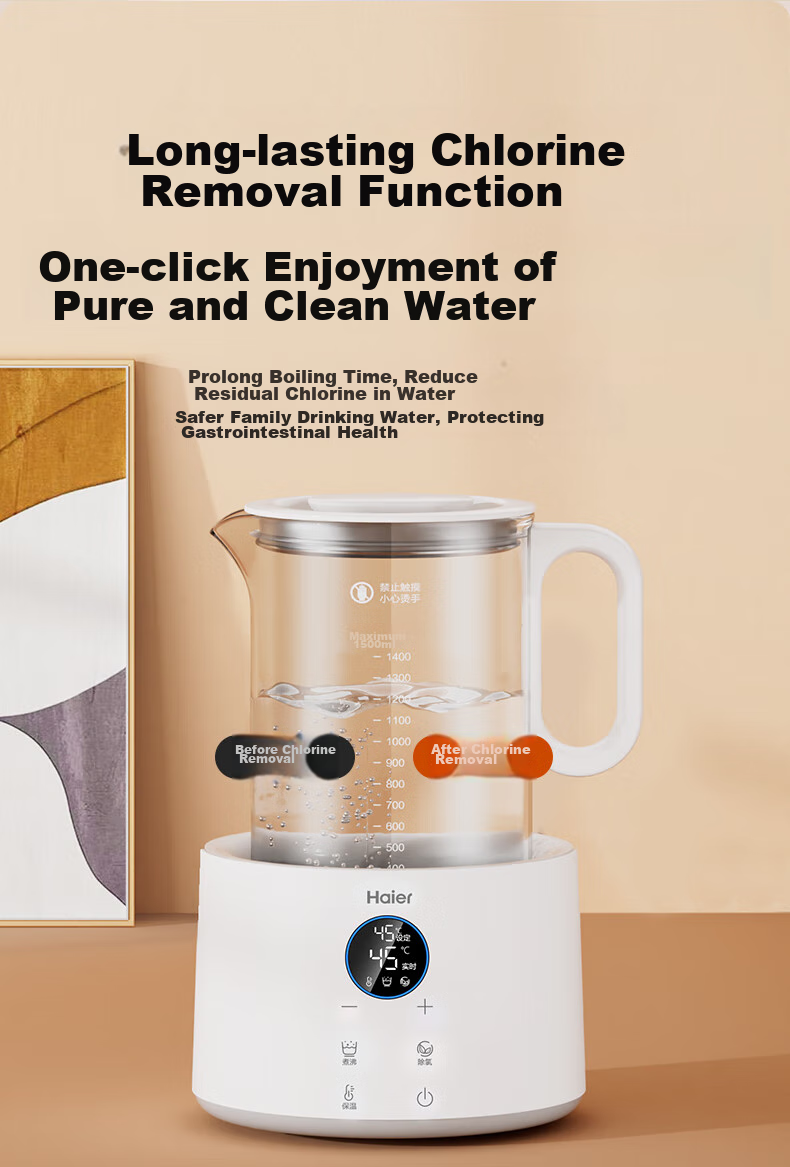 Haier 1.7L Electric Kettle Double-Layer Anti-Scald 304 Stainless Steel High Power Precise Boiling Fast Quiet Dual Power K617WJ White 7