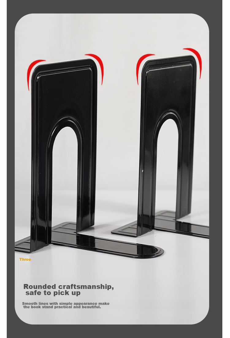 TANGO (16cm) Arc L-Shaped Metal Desktop Bookend Storage Rack, Bookshelf Organizer for Office And Study, Essential Back-To Supplies for Office And School Use, Black 6