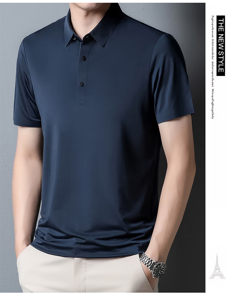 ROMON Short-Sleeve Polo Shirt for Men, Ice Silk High-Elastic Cool Feeling, Middle-Aged And Young Summer Business Solid Color Top A28 7