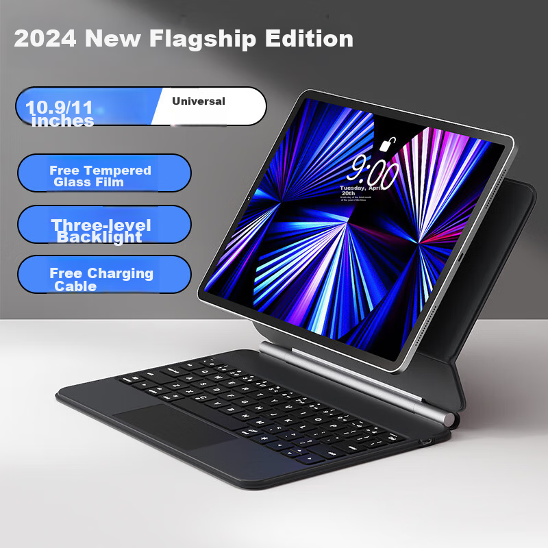 B.O.W Hangshi HB354 2026 Miao Kong Keyboard IPad Air4/5 Protective Case, Air6/7 Magnetic Shell, Floating 21/22Pro 10.9/11 Inch, 64 Keys, Three-Level Backlight, Black