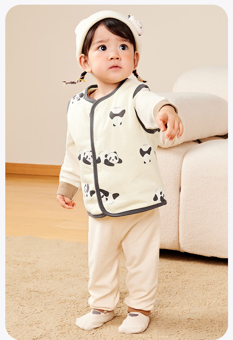 Minibala Padded Baby Warm Vest Unisex Infant Skin-friendly Printed Homewear Autumn Winter 13