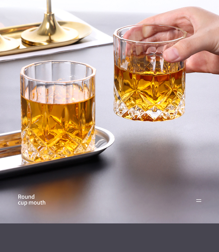 BJ Glass Whiskey Glasses, European Carved Design Liquor Cups, Wine Glasses for Home Use, Glass Cup Set, 2-Piece Set 10