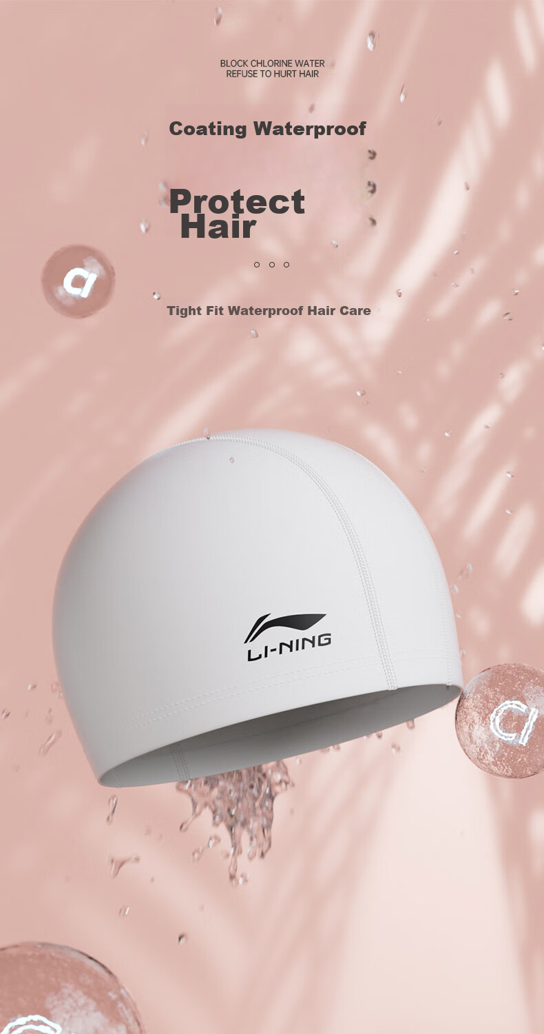 Li-Ning Swimming Cap for Men And Women, Simple Design, PU Coated Long Hair Waterproof Swim Cap, Ear Protection Comfortable Non-Binding LNMT619-2 Pink 3