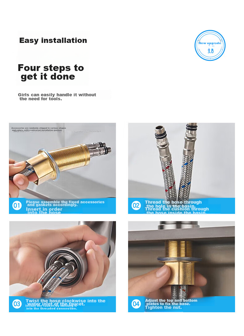 Huipu Basin Faucet, Bathroom Washbasin Hot And Cold Water Tap, Sold by JD, Stainless Steel Sink, Washbasin, Pool H-05621 12