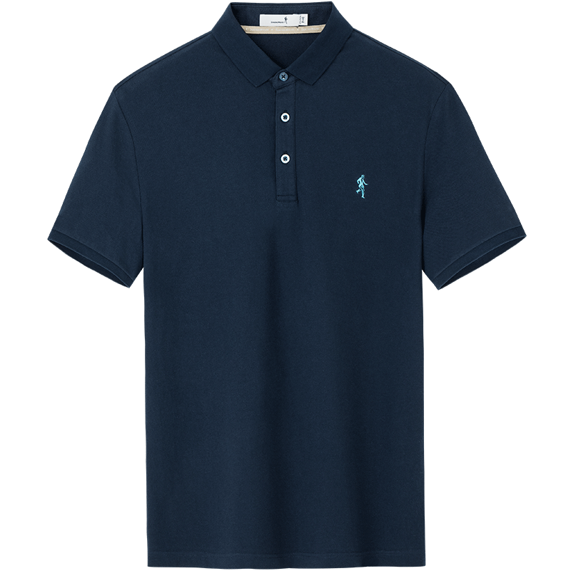 DANCING WOLVES [100% Cotton] Summer Versatile Casual Men's Short-Sleeve Polo Shirt for Commuting, Navy Blue, M(170)