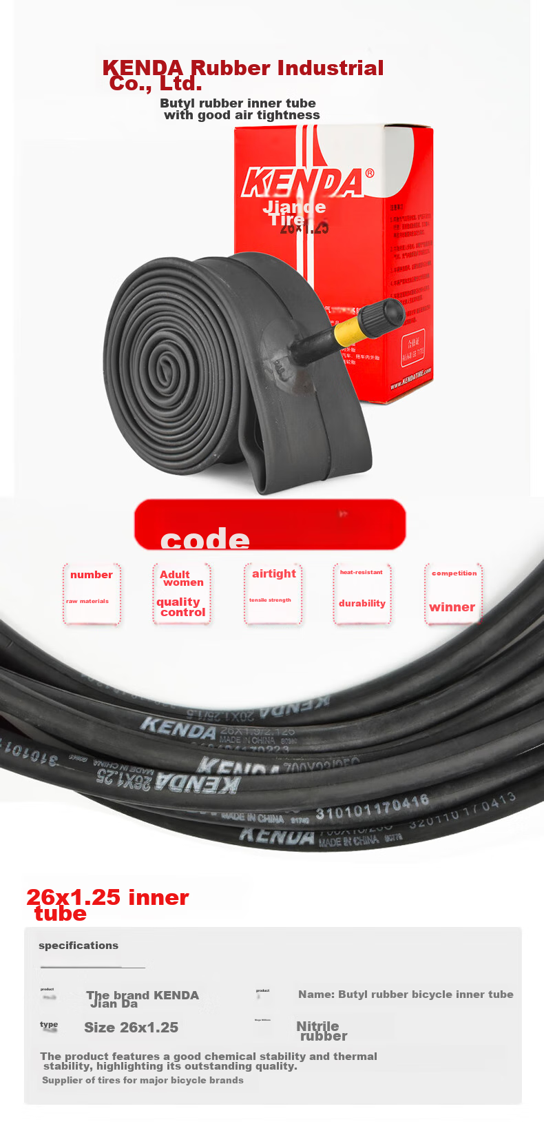 KENDA Bicycle Inner Tube, 26X1.25, American Valve, Butyl Rubber Inner Tube, Pressure-Resistant Inner Tube, Commuter Bike Inner Tube, Durable Elastic Mountain Bike Inner Tube, Black 3