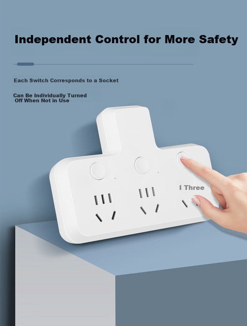 Hongyan Brand Three-Prong Switch Socket Adapter, One-To Extension Multi-Functional Power Strip 8