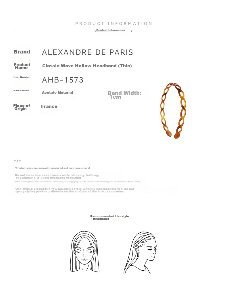 ALEXANDRE DE PARIS Mid-Autumn Festival Gift Simple Headband Romantic Hollow-Out Hairband Fashionable Versatile Hair Accessory 1573 E Dark Brow 2