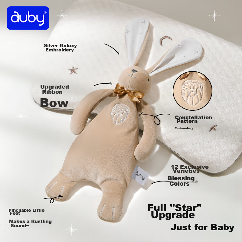 Auby Baby Toy Comfort Blanket, Sleep Aid, Newborn Plush Doll, Chewable Material, No Fluorine, Full Moon Gift, Hand Puppet, Constellation Little Rabbit, Infant And Toddler Toy