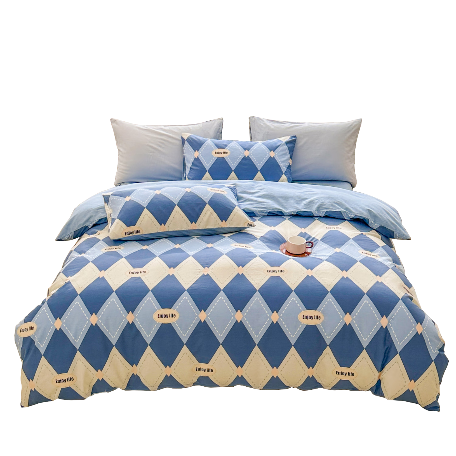 Grace Class A Pure Cotton 7A Antibacterial Standard Bedding Set, Four-Piece Bedding Kit Including Bed Sheet, Duvet Cover, And Pillowcases, for 1.5/1.8M Bed, British Style