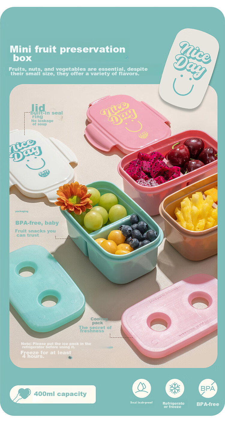 Easy Your Home Fruit Box with 2 Compartments, Food-Grade Insulated Lunch Box for Camping And Picnics, Small Lunch Container for Elementary Students 14
