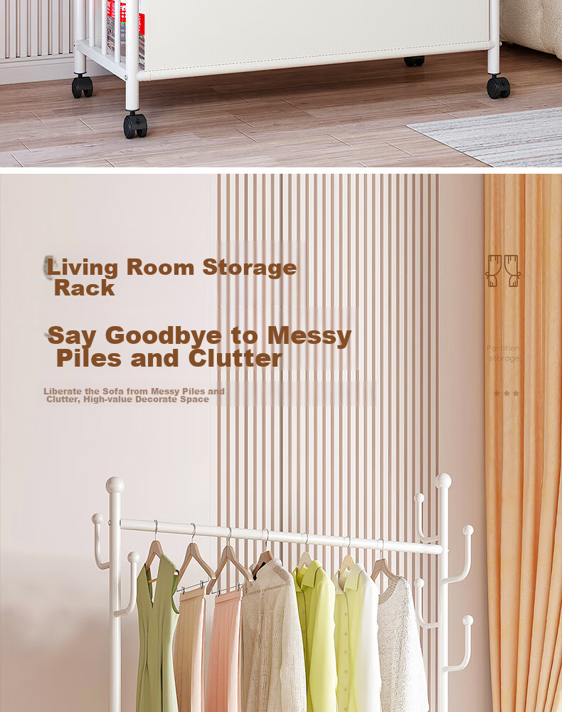 Milin Wheeled Coat Rack, Movable Bedroom Floor-Standing Modern Minimalist Home Storage Basket Coat Hanger, White Basket 60cm 13