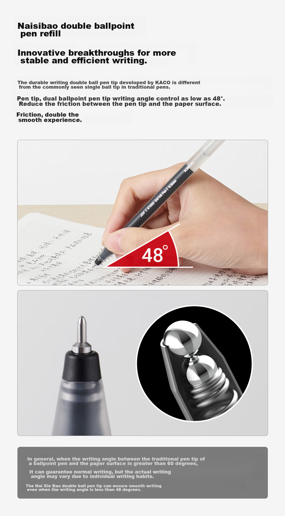 KACO JOY 0.5mm Black Gel Pen 3-Pack Quick-Dry Waterproof Fade-Resistant for Homework Exam Note-Taking 8