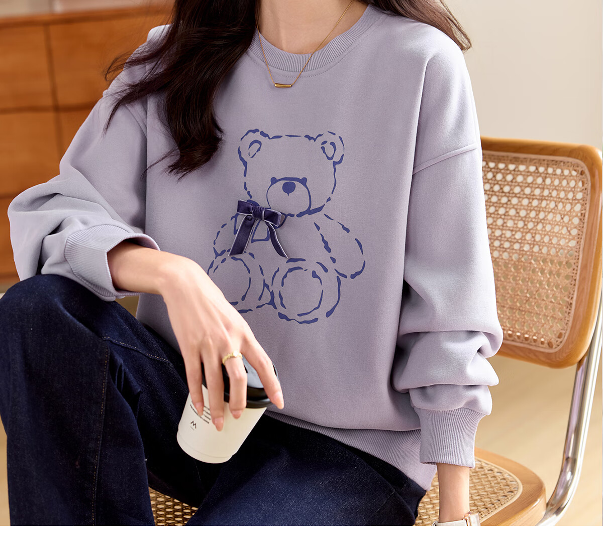 PinCai Relaxed Fit Sweatshirt for Women, Solid Color Round Neck Simple Loose Sweatshirt, Fashionable Casual Versatile Top P143W1031 30