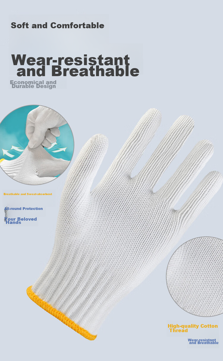Xinyuechanghui Work Gloves, Thick Cotton Yarn Gloves, Non-Slip Wear-Resistant Construction Site Work Protective White Gloves B11409, Jingcang Express Delivery | 660 Fleece-Lined Polyester 24 Pairs 7