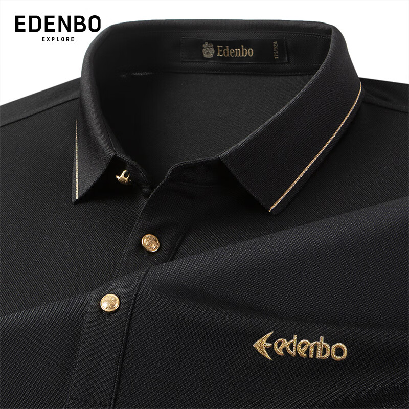 Aidengbao Summer Short-Sleeve Polo Shirt for Men, Embroidered Business Commute Collared Polo T-Shirt, Black 01185/100A(3XL)