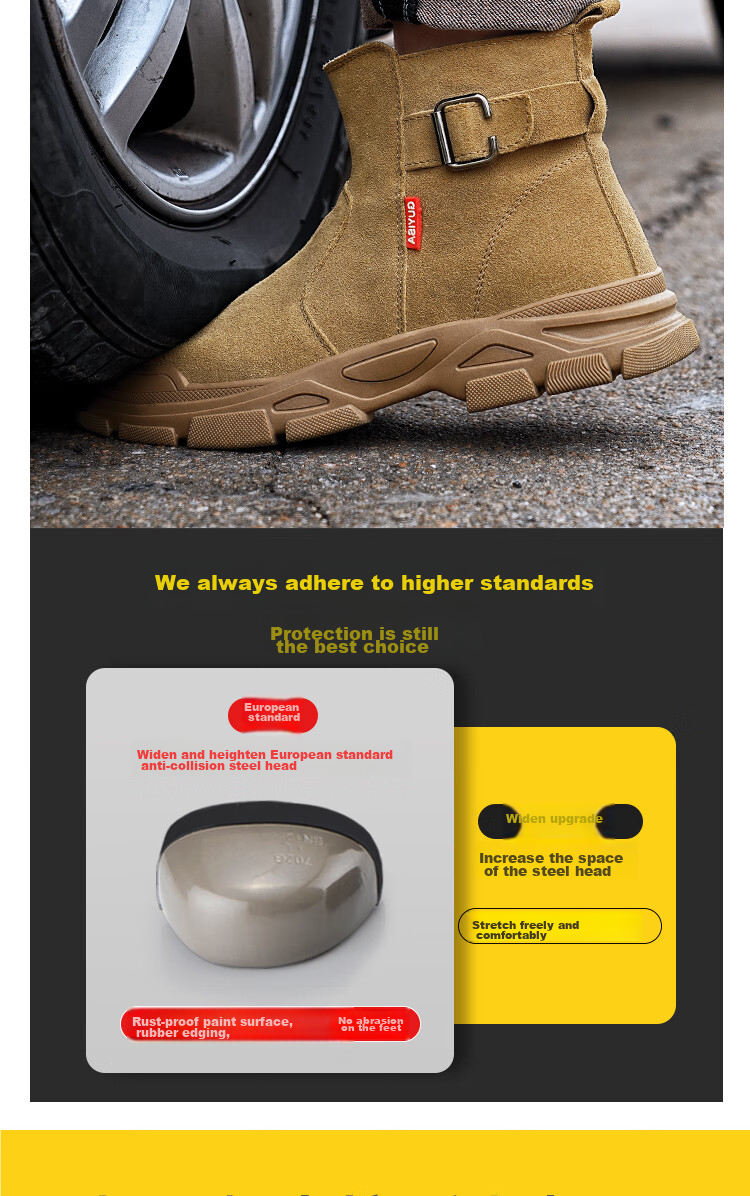 JUNBU Welding Safety Shoes for Men, High-Top Steel Toe Cap, Anti-Smashing, Anti-Puncture, Comfortable, Wear-Resistant Work Boots 0282F Size 45 5