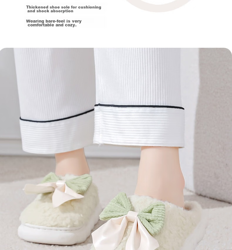 Huameijianbu Butterfly Bow Women's Cute Warm Thick-Soled Home And Outdoor Cotton Slippers HM298 White Size 40-41 12