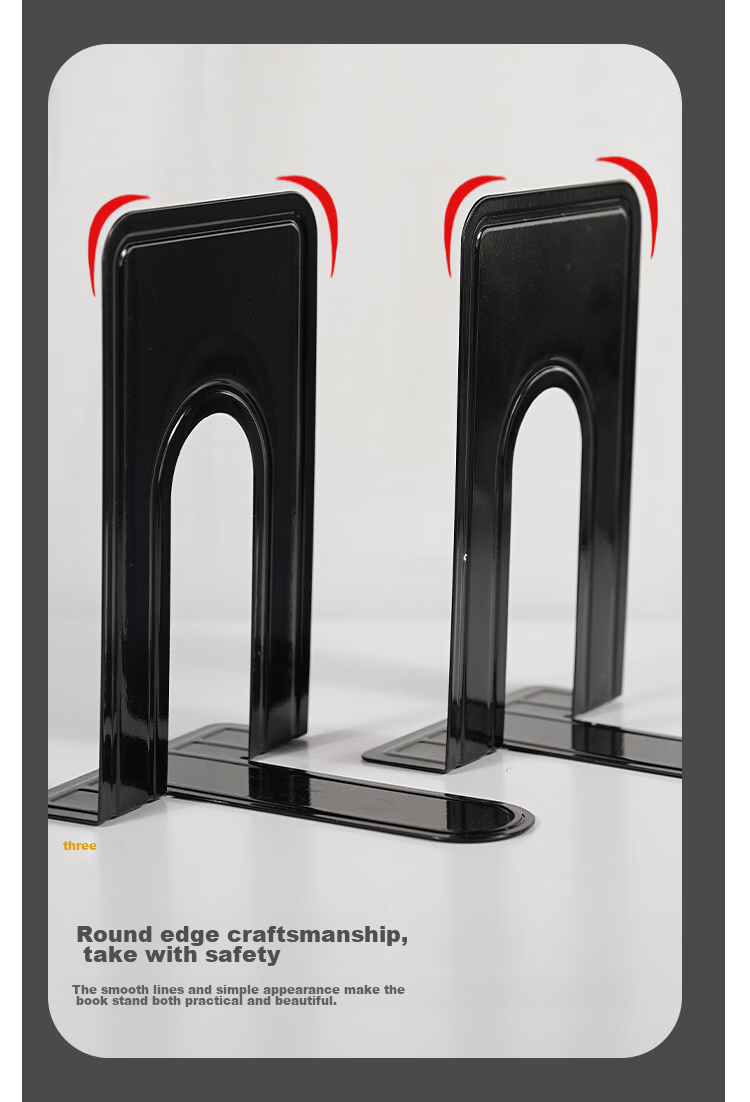 TANGO Metal Iron Desktop Bookend, Anti-Tipping, Office Study Supplies, Book Storage, Student Dormitory, Black, Non-Slip Design, Back-To Essential, Book Organization, Simple Storage Rack 6