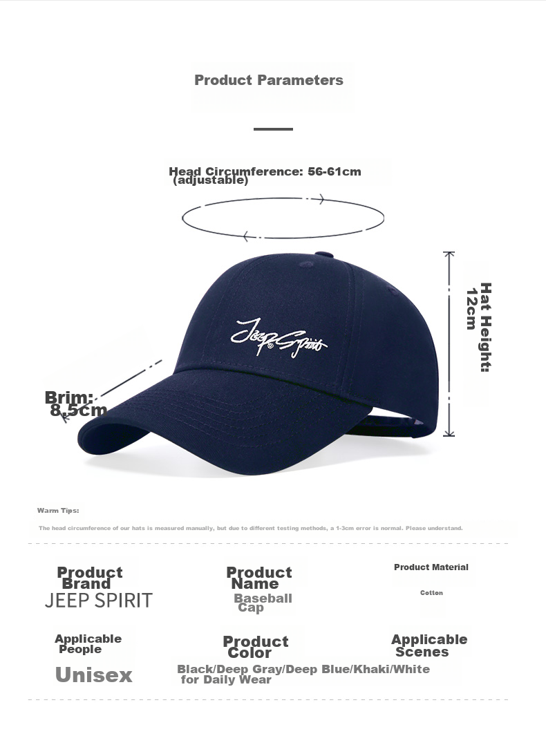 JEEP Men's All-Season Baseball Cap, Fashionable Embroidered Visor Hat for Men And Women, Versatile Cap A0384 9
