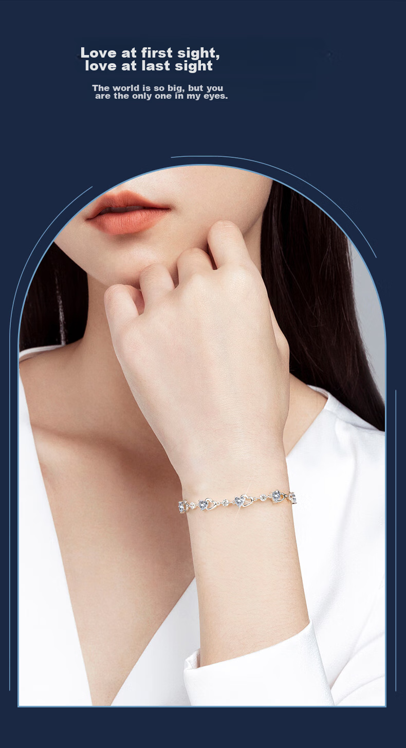 GLTEN Swarovski Zirconia Ocean Heart Silver Bracelet for Women, New Jewelry Design, Birthday Gift, Anniversary Present for Girlfriend Or Wife 3