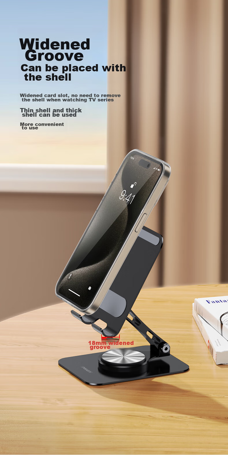 Pisen Rotatable And Foldable Portable Phone Stand, Tablet Stand for Desktop, Metal Base Stand for Watching Shows, Browsing TikTok, Live Streaming, Compatible with Phones And Tablets, Black 8