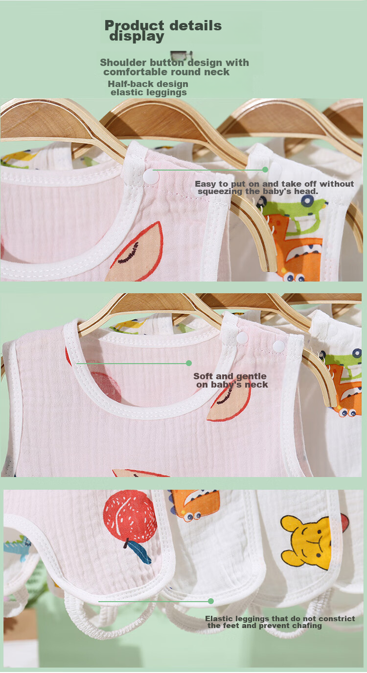 9I9 Baby Belly Cover, Pure Cotton Gauze, Thin Summer Protection for Stomach, Newborn Half-Back Shirt, Baby Belly Wrap with Legs, Sleeping Bag, 2 Pieces A300 10