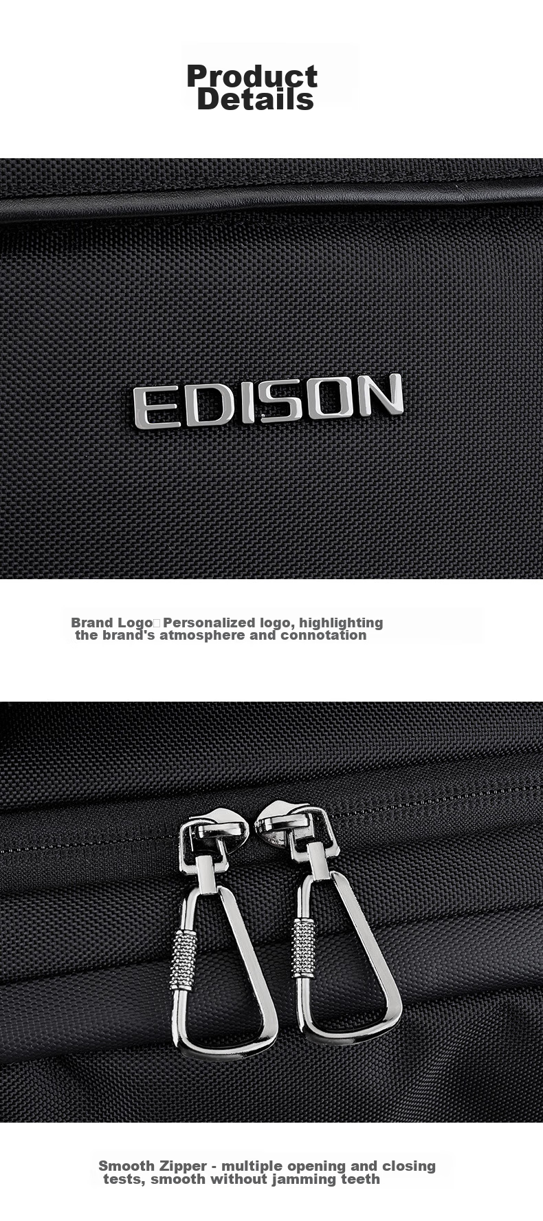 Edison Men's Backpack Business Commute Laptop Bag Large Capacity Water-Resistant Backpack E011-1 Black 16