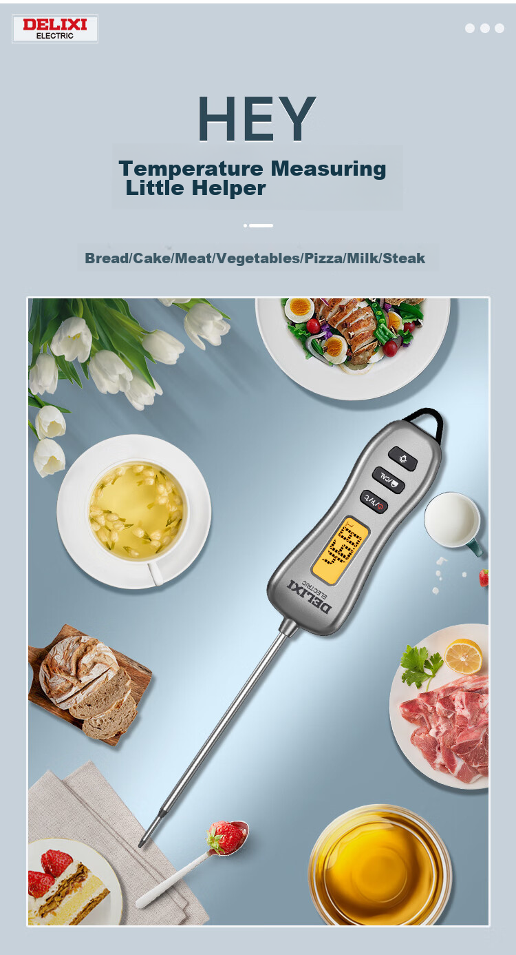 DELIXI ELECTRIC Electronic Probe Thermometer, 304 Stainless Steel ABS Kitchen Cream Temperature Measurement, Oil Temperature Measurement, Backlit Display 3