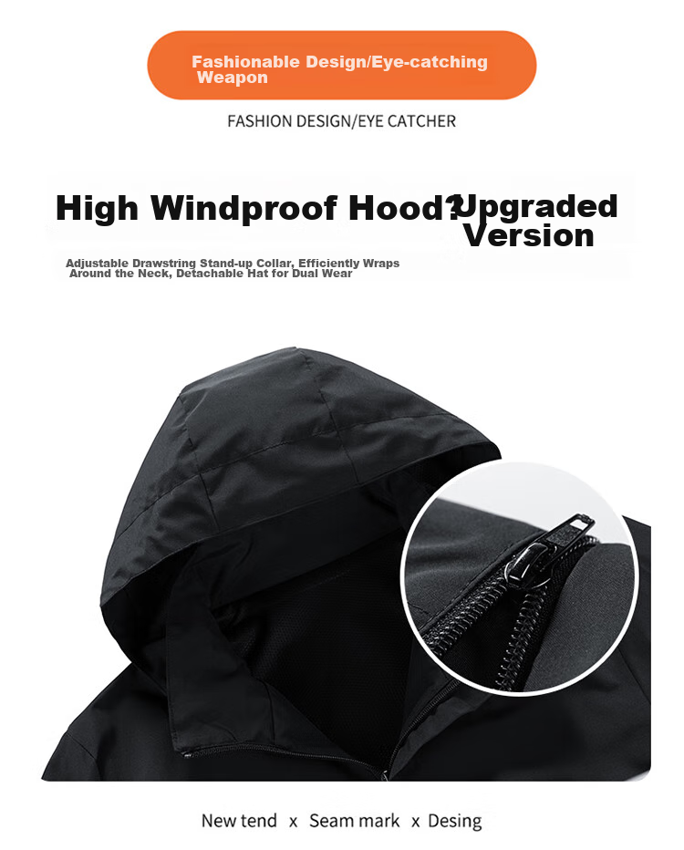 ROMON Men's Trendy Spring Hooded Jacket, Breathable Casual Business Coat for Young Professionals, E29 Black 3XL 5