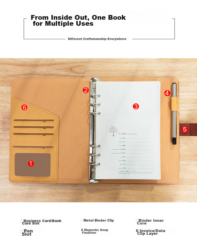 Faramon Loose-Leaf Notebook Stationery, A6 Business Office Notepad, Small Loose-Leaf Notebook, Portable Leather Journal, A6-Brow 2