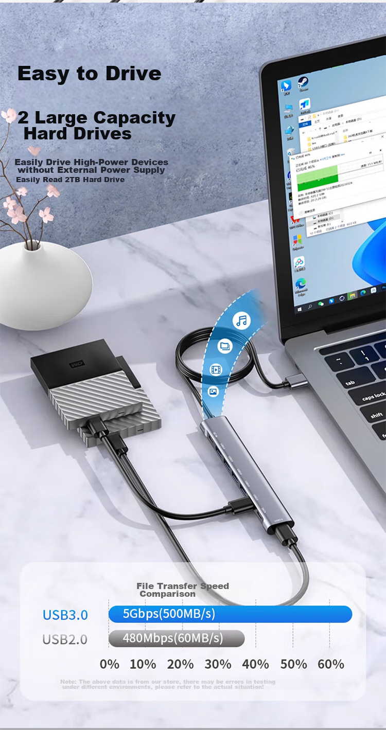 Youlianxing USB Hub Extender, 8 Ports, 1 Meter, USB 3.0 Expansion HUB, One-To Adapter, Suitable for Huawei, Lenovo Desktop Computers, Laptops, Mouse, Keyboard, Hard Drive 6