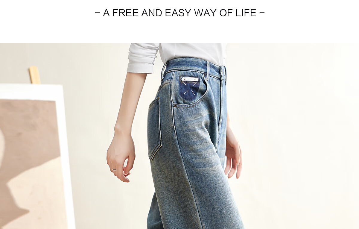 Halo Queen Women's Jeans, Spring And Autumn High-Waisted Slimming Cat Paw Design, Fashionable Versatile Straight-Leg Pants, New Product H144N3001 6