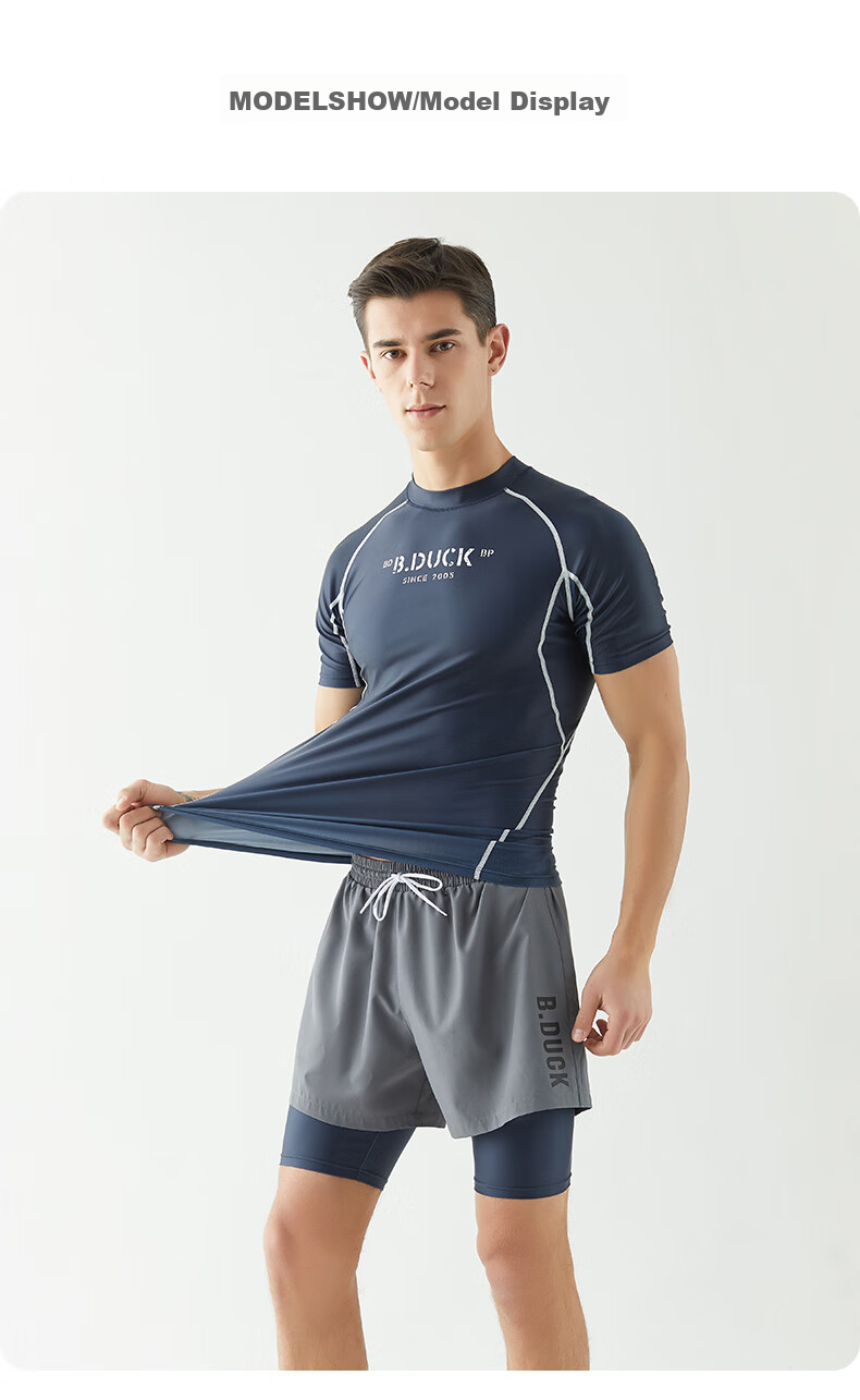 B.Duck Men's Two-Piece Swimsuit with Separate Top And Shorts, Sports Swimwear for Hot Springs 4