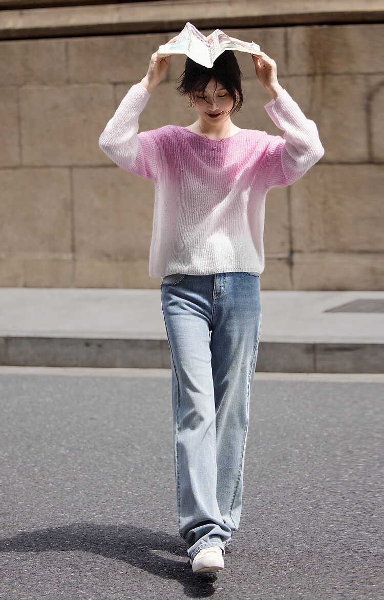 Dme [Dingdai'er Fashion] Autumn And Winter Artistic Gradient Wool Blend Sweater, Lazy-Fit Knitted Top for Wome 18