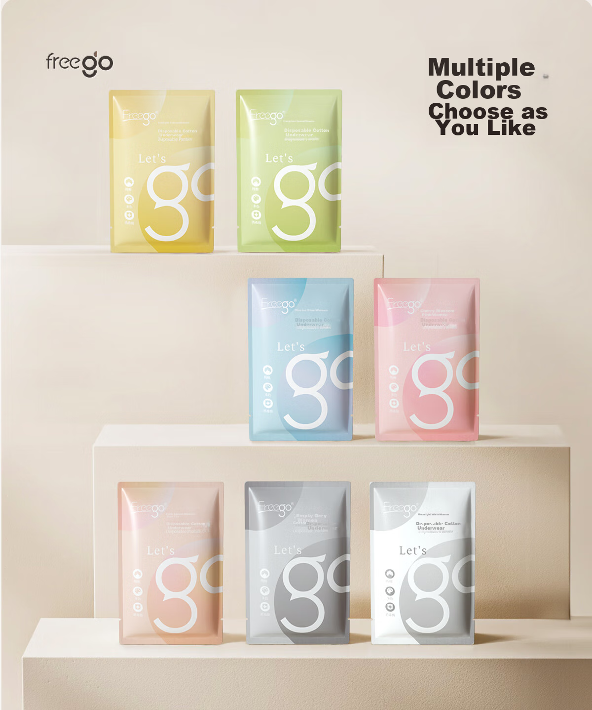 Freego Colored Pure Cotton Disposable Underwear for Women, Sterilized, No-Wash, Daily Disposable, for Pregnant Women, Postpartum, Menstrual Period, Travel, XL Size, 7-Pack 28