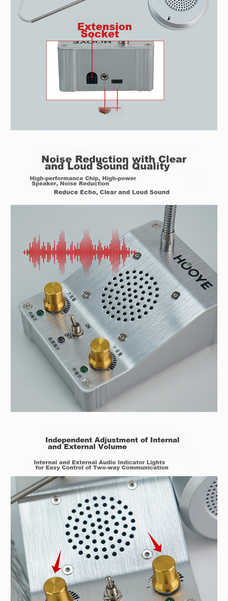 HOOYE Window Two-Way Intercom System, Bank Hospital Station Counter Two-Way Intercom Amplifier HY600 3