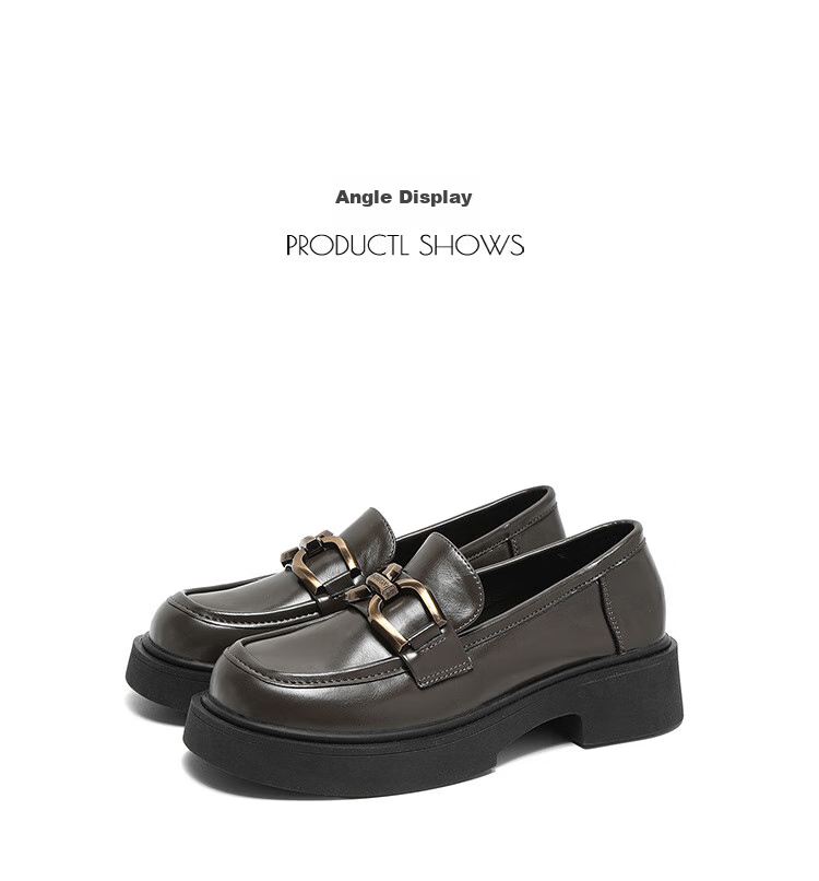 Dusto Round Toe Versatile Leather Shoes for Women, 2026 New Spring Slip-On Women's Shoes, Black Thick-Soled Heightening Loafers 16