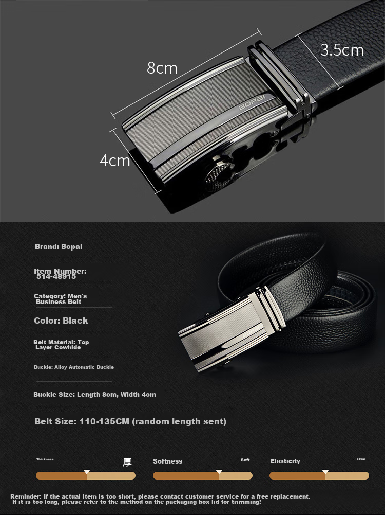 Bopai Genuine Leather Men's Belt with Automatic Buckle, Top-Grain Cowhide Waistband, Business Gift for Me 7