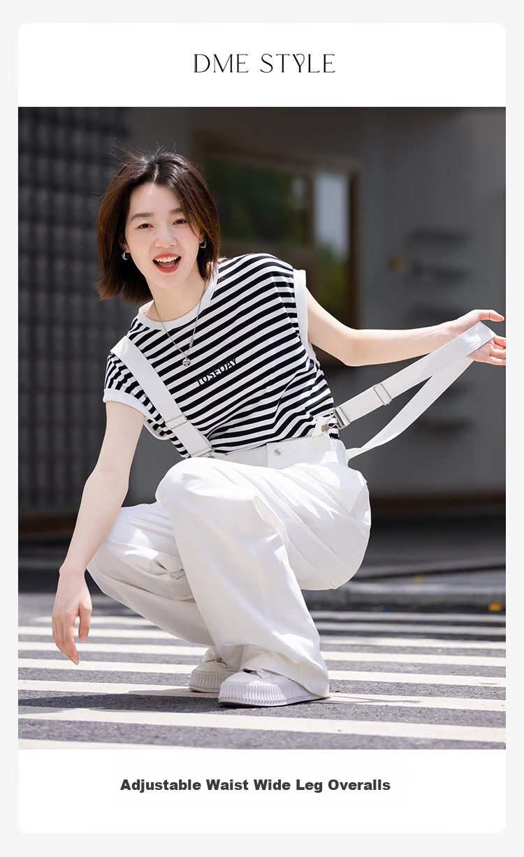 Dme Wide-Leg Suspender Pants with Adjustable Waistband, Women's Wide-Leg Suspender Pants, White, M 2