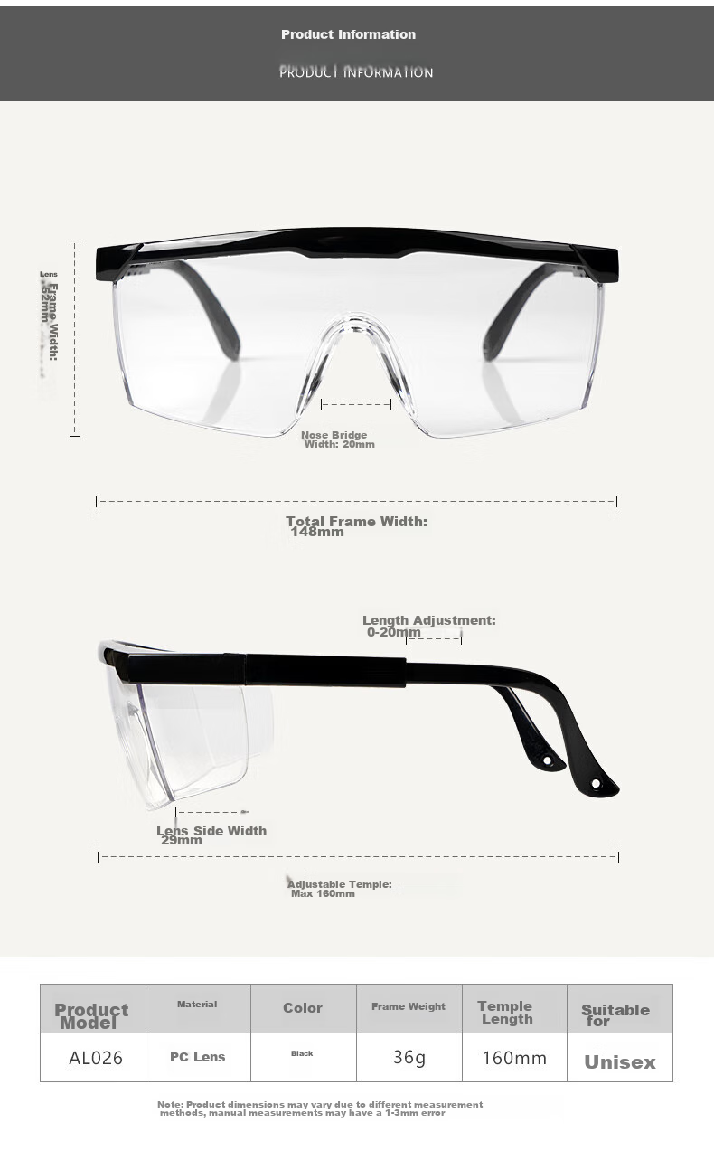 GONGPINKU Safety Goggles Protective Eyewear Dust-Proof Anti-Splash Windproof Pollen-Proof Grinding Glasses with Extendable Temple Arms (Set of Two) 6