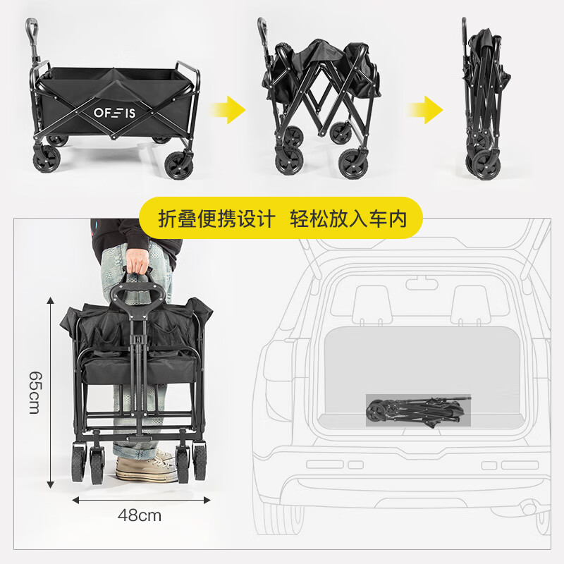 欧菲斯（OFEIS）户外露营车折叠车野餐车营地车露营装备便捷拖车推车购物旅游买菜 轻奢黑野餐车