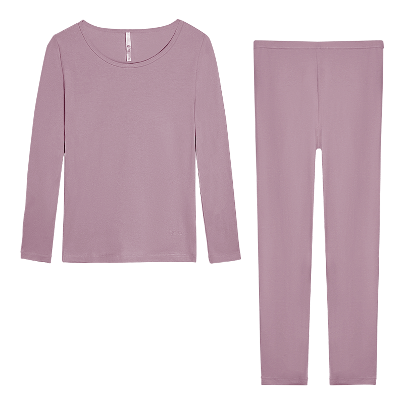 Hodo Women's Autumn Underwear Set, Solid Color Cotton-Spandex Round Neck Thin Thermal Underwear, Iris Purple, Size 165