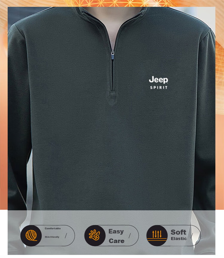 JEEP SPIRIT Men's Sweatshirt, Spring Half-Zip Long-Sleeve T-Shirt, Men's Jacket Undershirt, Army Green, XL 3