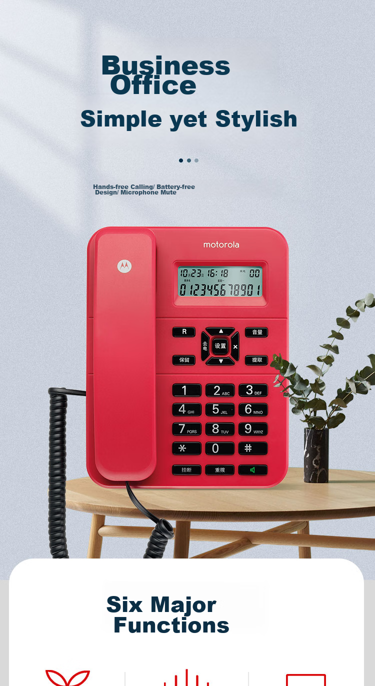 Motorola Landline Telephone, Fixed-Line Phone for Office And Home Use, Battery-Free, Hands-Free, European-Style Fashion CT202C (Black) 1